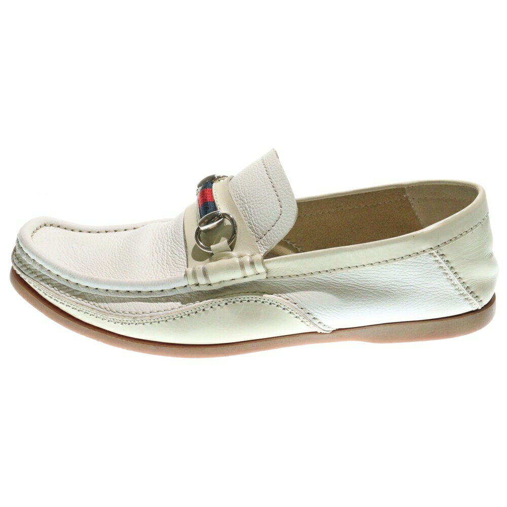 GUCCI(グッチ) サイズ:40 1/2 ホースビット スクエアトゥー レザーローファー スリッポン ホワイト 154021【中古】【程度B】【カラーホワイト】【オンライン限定商品】