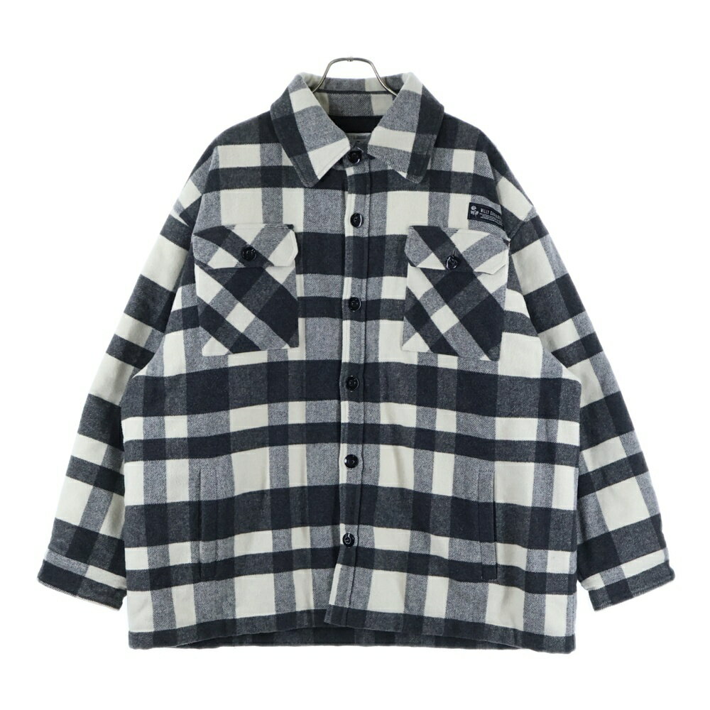 WILLY CHAVARRIA(ウィリーチャバリア) サイズ:M 20AW 胸ロゴデザイン ダブルフラップポケット ギンガムチェック 総柄 中綿 シャツ ジャケット ブラック/ホワイト AW20-REC027【中古】【程度B】【カラーブラック】【取扱店舗BRING大宮店】