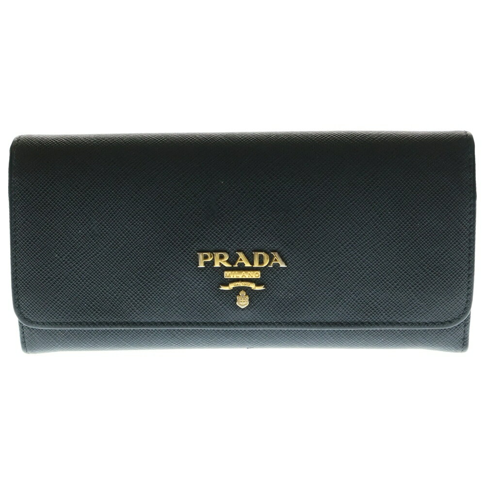 PRADA(プラダ) サフィアーノレザー ロゴプレート ロングウォレット 二つ折り長財布 ゴールド金具 ブラック 1MH132【中古】【程度B】【カラーブラック】【取扱店舗BRING福岡天神店】