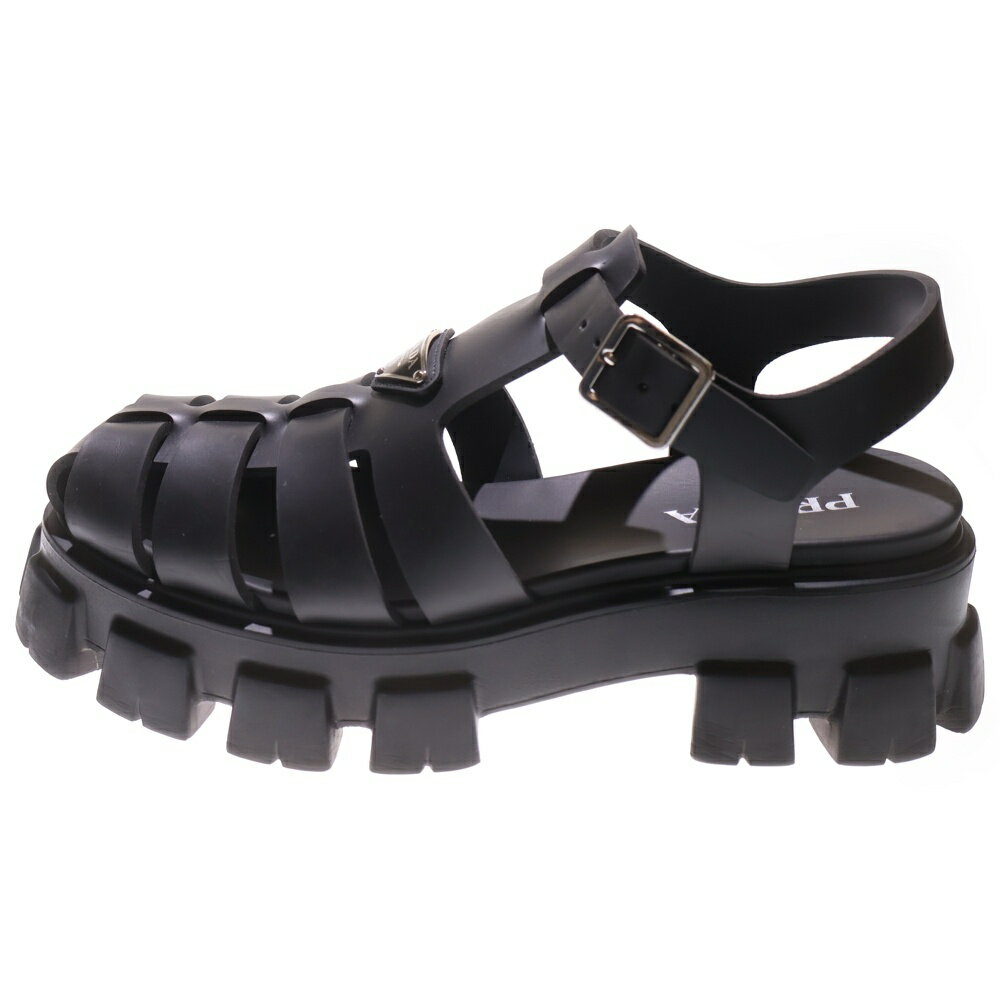 PRADA(プラダ) サイズ:9 モノリス トライアングルロゴプレート ラバー ストラップ 厚底 サンダル ブラ..