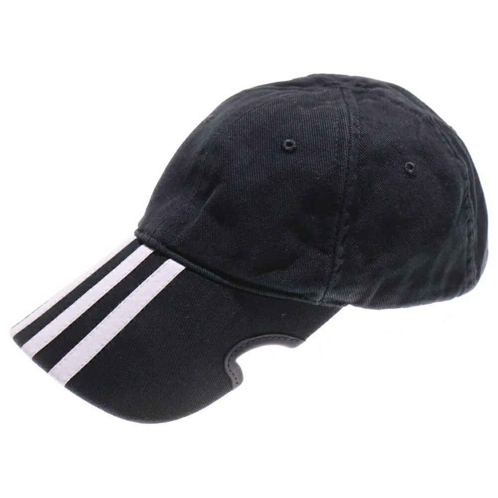 BALENCIAGA(バレンシアガ) サイズ:- ×ADIDAS ロゴストライプ ベースボールキャップ ブラック 712160 410B2【中古】【程度A】【カ...