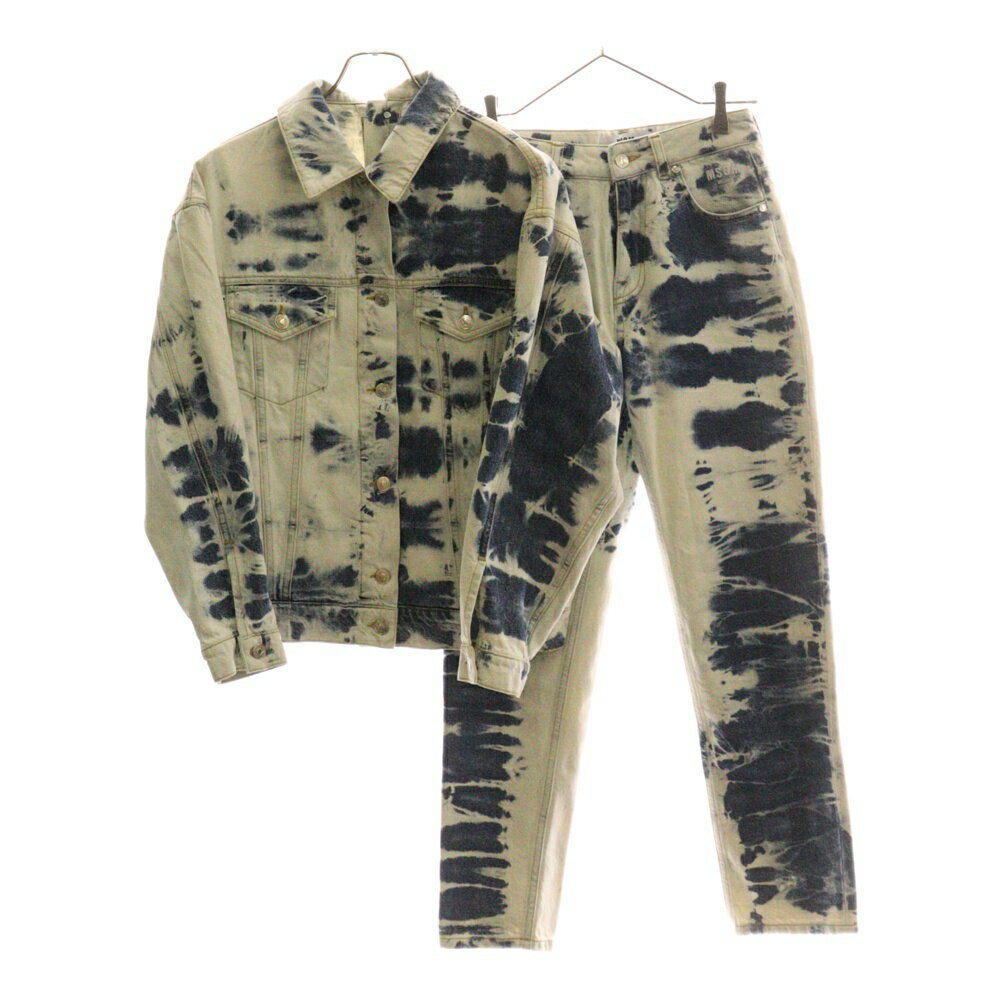 MSGM(エムエスジーエム) サイズ:38 セットアップ ロゴ刺繍 ハイブリーチ加工 レザーパッチ 変形デニム..