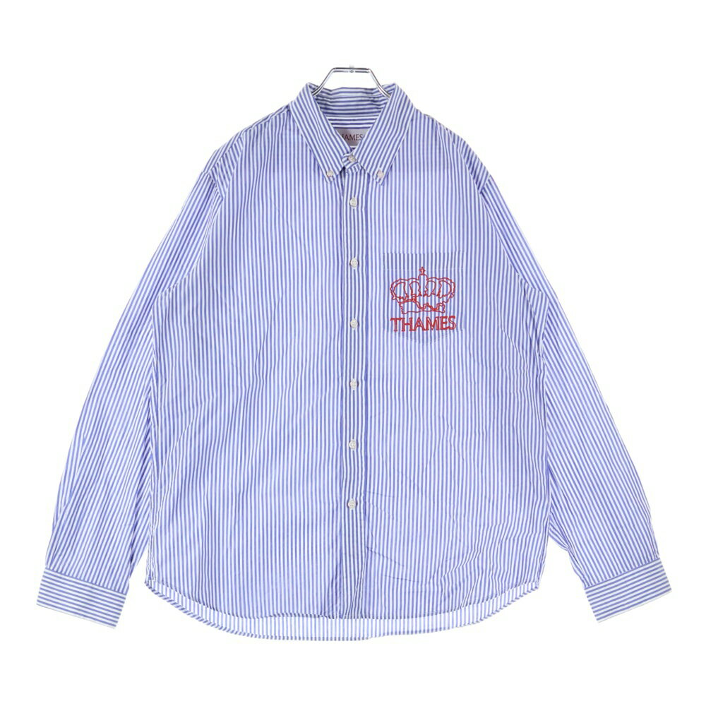 Thames(テムズ) サイズ:L p.g shirts Blondey McCoy ブロンディ・マッコイ ロゴ刺繍 右ポケット ストライプ 長袖シャツ ブルー/ホワイト【中古】【程度A】【カラーブルー】【オンライン限定商品】(4)