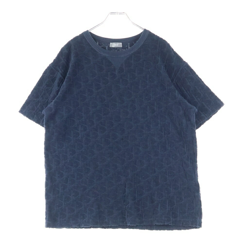 Christian Dior(クリスチャンディオール) サイズ:M 21SS オブリーク総柄 パイル地 クルーネック 半袖Tシャツ カットソー ネイビー 113J..