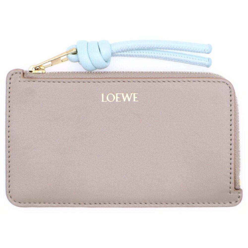 LOEWE(ロエベ) ノット カードケース フラグメントケース ベージュ×ライトブルー レザー ゴールド金具【中古】【程度A】【カラーブラウン】【取扱店舗BRING梅田茶屋町店】