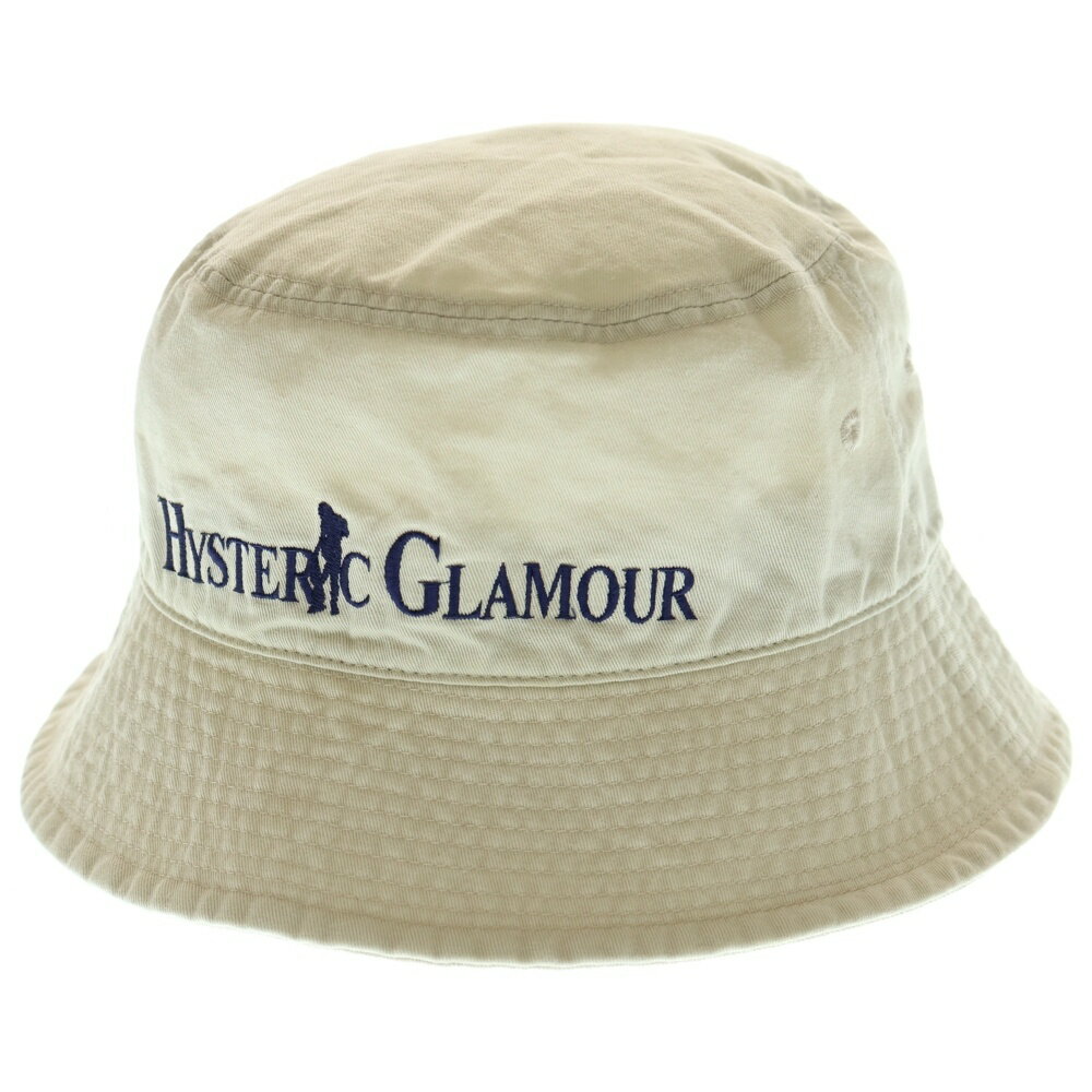HYSTERIC GLAMOUR(ヒステリックグラマー) サイズ:L ロゴ刺しゅう コットン バケットハット ベージュ 02221QH02【中古】【程度B】【カ...