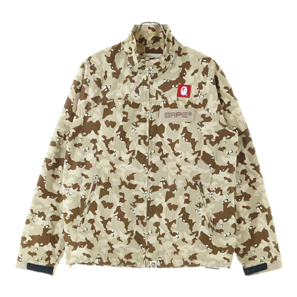 A BATHING APE(アベイシングエイプ) サイズ:L 13AW ×STUSSY ILL COLLABORATION DESERT CAMO RAIN JACKET イルコラボレーション デザートカモ柄 胸ロゴデザイン ジップアップ ジャケット 001LJ0731928X【中古】【程度B】【カラーベージュ】【取扱店舗原宿】