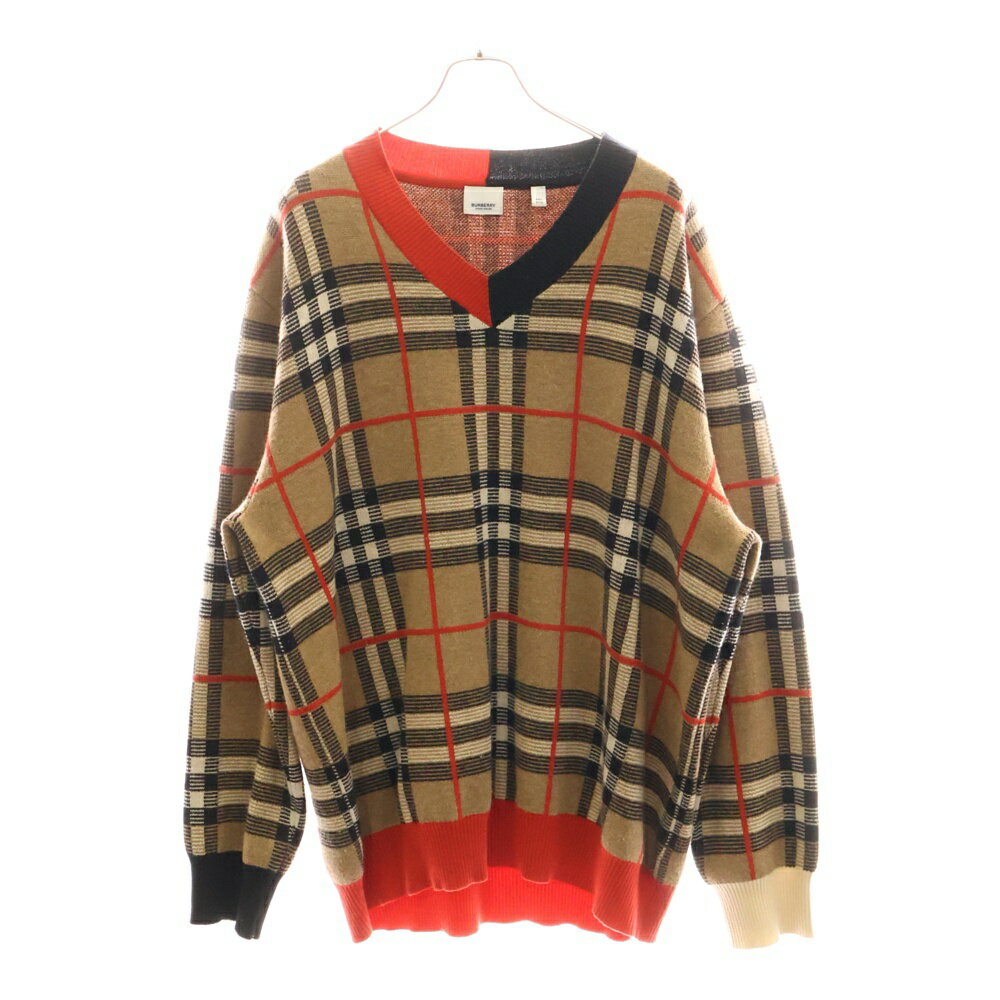 BURBERRY(バーバリー) サイズ:XXL 20SS Check Merio Wool Jacquard Sweater ノバチェック柄 ニット セーター ブラウン 8023664【中古】【程度B】【カラーブラウン】【取扱店舗WASTE_NOT名古屋店】