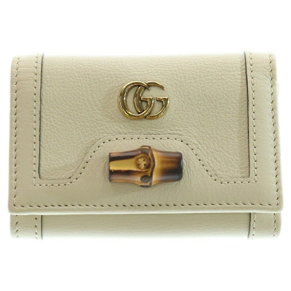 GUCCI(グッチ) サイズ:- バンブー GGマーモント 三つ折り財布 コンパクトウォレット コインケース ホワイト レザー 658633 ゴールド金具【中古】【程度A】【カラーホワイト】【取扱店舗BRING梅田茶屋町店】