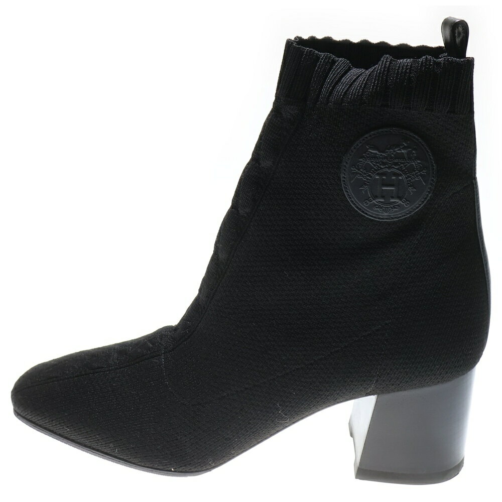 HERMES(エルメス) サイズ:38.5 ヴォルヴェール ショートブーツ ニット ブラック 38 2/1 レディース【中..