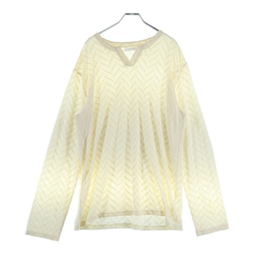 NO BRAND(ノーブランド) サイズ:XL CHAORENBANG ヘリンボーン総柄 長袖トップス アイボリー【中古】【程度A】【カラーホワイト】【オンライン限定商品】