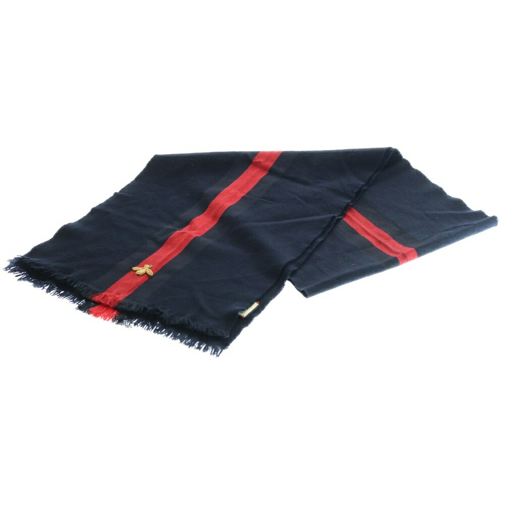 GUCCI(グッチ) ハチ刺繍 カシミヤ シルク マフラー ネイビー 475513【中古】【程度A】【カラーネイビー】【オンライン限定商品】