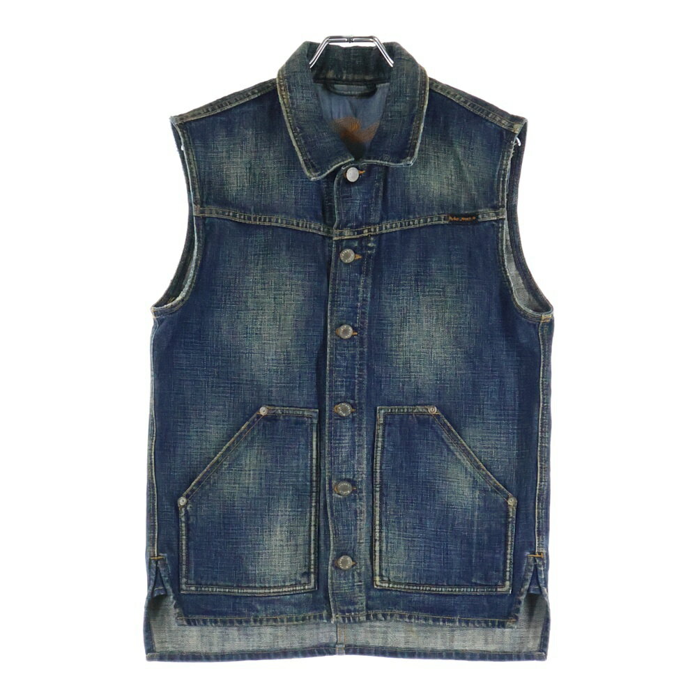 nudie jeans(ヌーディージーンズ) サイズ:S デニムベスト インディゴ NJ3030【中古】【程度B】【カラーブルー】【オンライン限定商品】