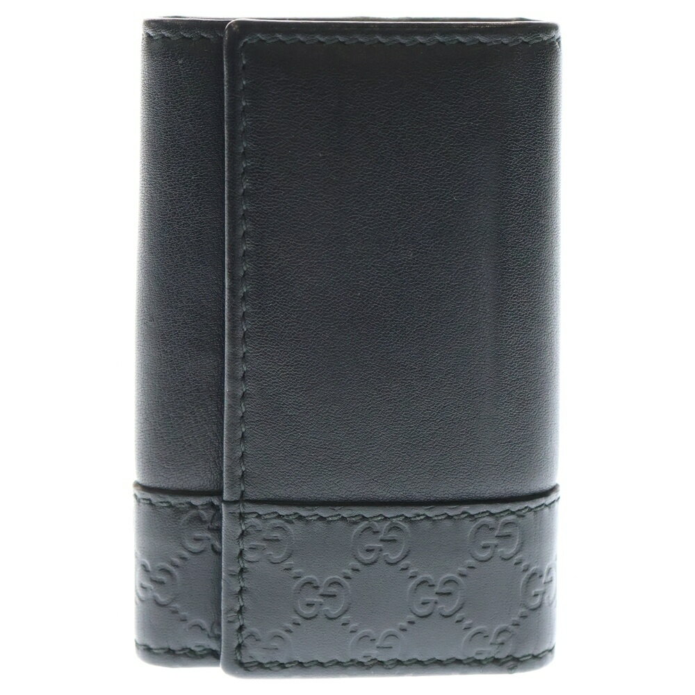 GUCCI(グッチ) サイズ:- グッチシマ 6連キーケース キーリング バッグチャーム ブラック レザー シルバー金具【中古】【程度B】【カラーブラック】【取扱店舗BRING札幌店】
