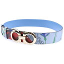 Salvatore Ferragamo(サルヴァトーレ フェラガモ) 絵画プリント ガンチーニバックル レザーベルト ブルー レディース【中古】【程度A】【カラ...