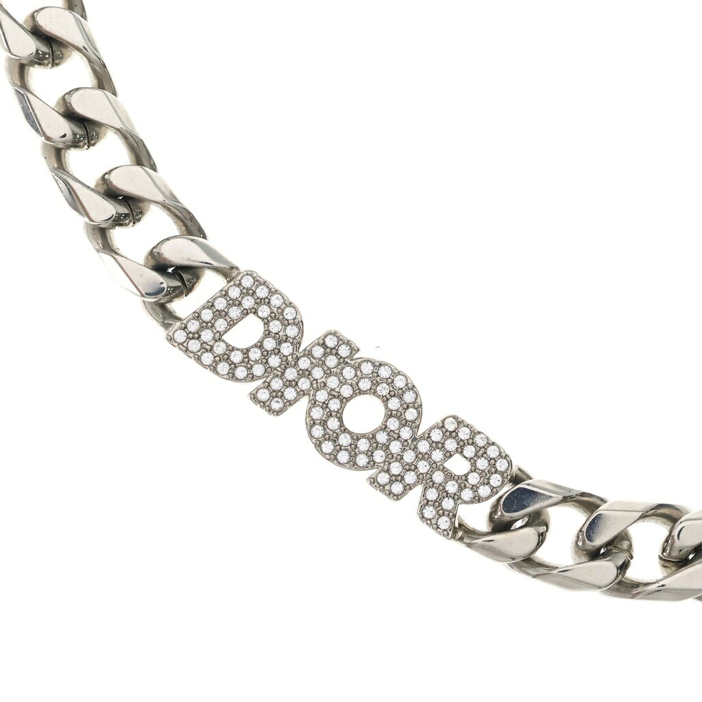 Christian Dior(クリスチャンディオール) Dior Italic ロゴラインストーン チェーンリンクネックレス シルバー