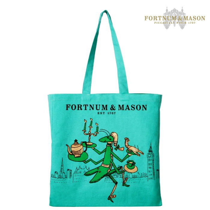 フォートナム&メイソン/Fortnum & Mason Time for Tea キャンバスバッグ（A4サイズ収納可)/Fortnum's Time for Tea Canvas Bag/Eau de Nil shade/grasshopperイギリス王室御用達【RCP】ショッピングバッグ/エコバッグのサムネイル