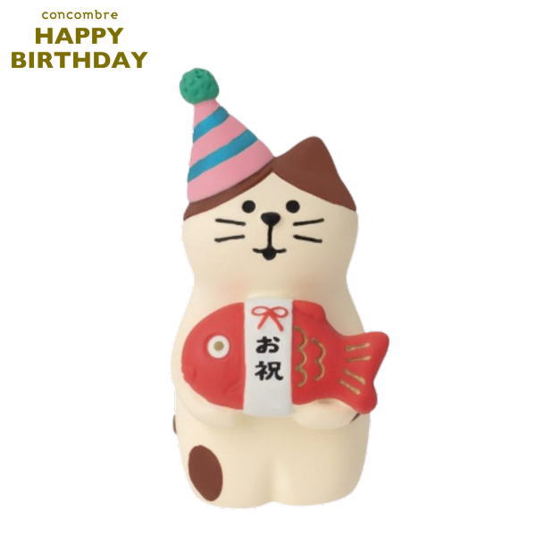 ☆デコレ(DECOLE) concombre コンコンブル おめでとう祝鯛猫【HAPPY BIRTHDAY】（宅配便送料全国一律510円/メール便213円）お誕生日 お祝い ハッピーバースデー ケーキ いちご ショートケーキ ろうそく ロウソク キャンドル