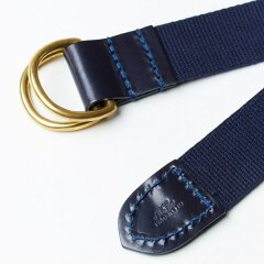 Cotton Canvas Bridle Leather D-Ring Belt 06-5892: Dark Blue / Navy
