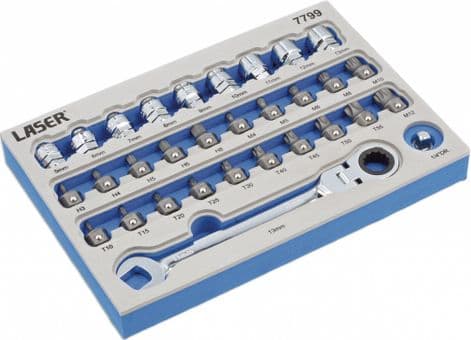 楽天British pro car tools【送料無料】Laser-7799 ロープロファイルビット＆ゴースルー Alldrive ソケットセット 31pc