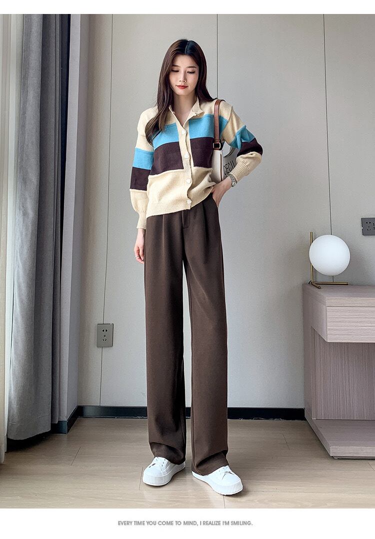 ハイウエスト 美脚 脚長 ストレートパンツ レディース ボタンストラップ ワイドパンツ 女性 冬 厚手 ワイド パンツ ハイウエストパンツ ズボン 長ズボン ロングパンツ スリム スタイルアップ ウエストゴム ゆったり きれいめ