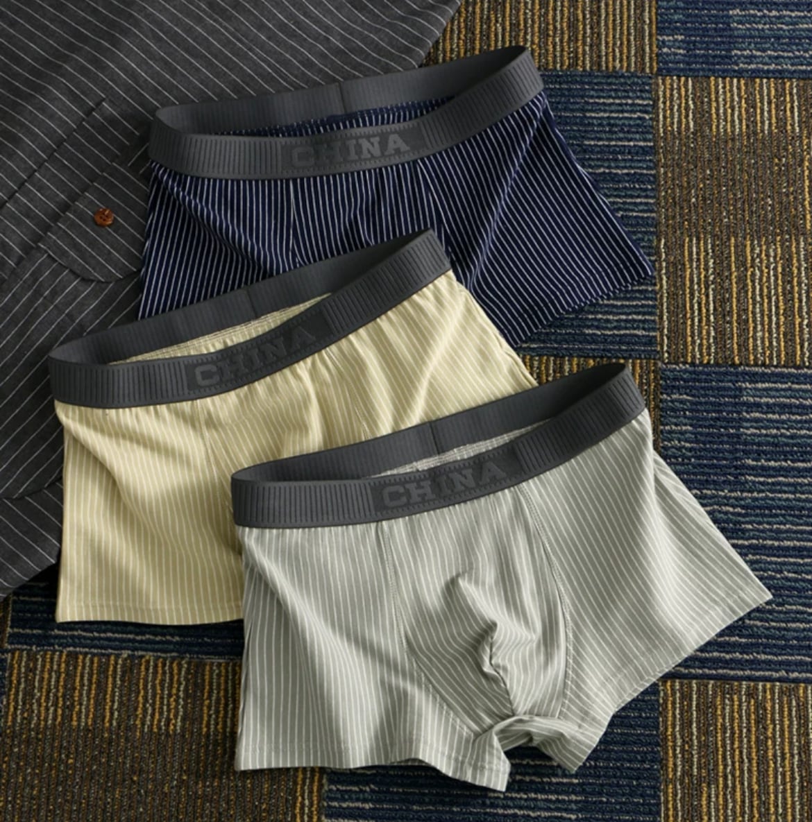 送料無料 メンズ ストライプ コットン ボクサー ブリーフ 男性用 下着 M L XL XXL XXXL