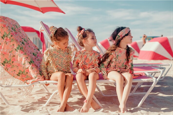 送料無料 水着 セパレート 花柄 キッズ 2点セット 女の子 ラッシュガード 上下セット スイムキャップ 長袖 uvカット 子供 100 110 120 130 140