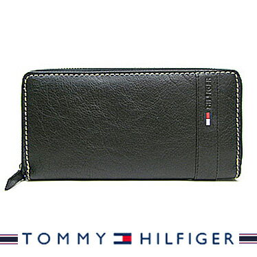 トミーヒルフィガー 財布（メンズ） トミーヒルフィガー 財布 TOMMY HILFIGER メンズ長財布 ラウンドファスナー ブラック Super Waxy 31TL13X023