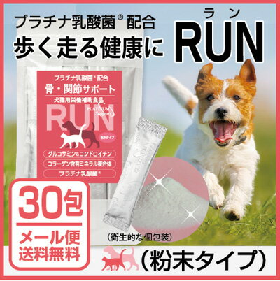 犬関節サプリメント RUN(ラン)粉末タイプ30包入 （10kg以下の犬、猫60日分）（ペットサプリ グルコサミン コンドロイチン コラーゲン ビタミンD3 乳酸菌配合）