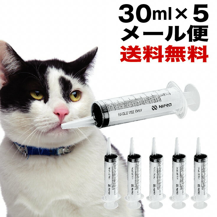 犬 猫 シリンジ 投薬 介護 給餌 送料無料 薬 流動食 針なし 横口 注射器 スポイトお水 薬を与える 二プロ 08-888 30ml 5本