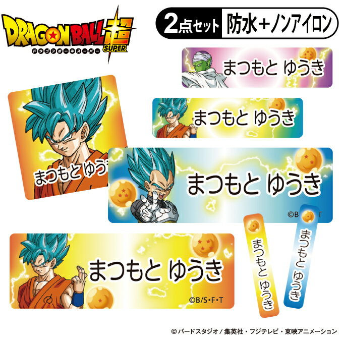 お名前シール タグ用シール ドラゴンボール超サイヤ人ゴット柄 2点セット 防水 耐水 食洗機 レンジ ノンアイロン 送料無料 PR入園 入学 キャラクター お祝い 名入れ 幼稚園 保育園 楽天 お名前付け 名前しーる ブランド おしゃれな印刷