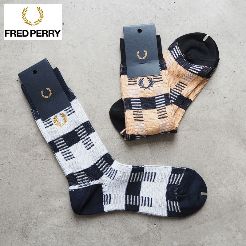 FRED PERRY フレッドペリー 靴下 ソックス メンズ TEXTURE MIDDLE SOCKS F19960 おしゃれ きれいめ ブランド ブランドロゴ ジャガード ゴルフ カジュアル プレゼント ホワイト ベージュ メール便可