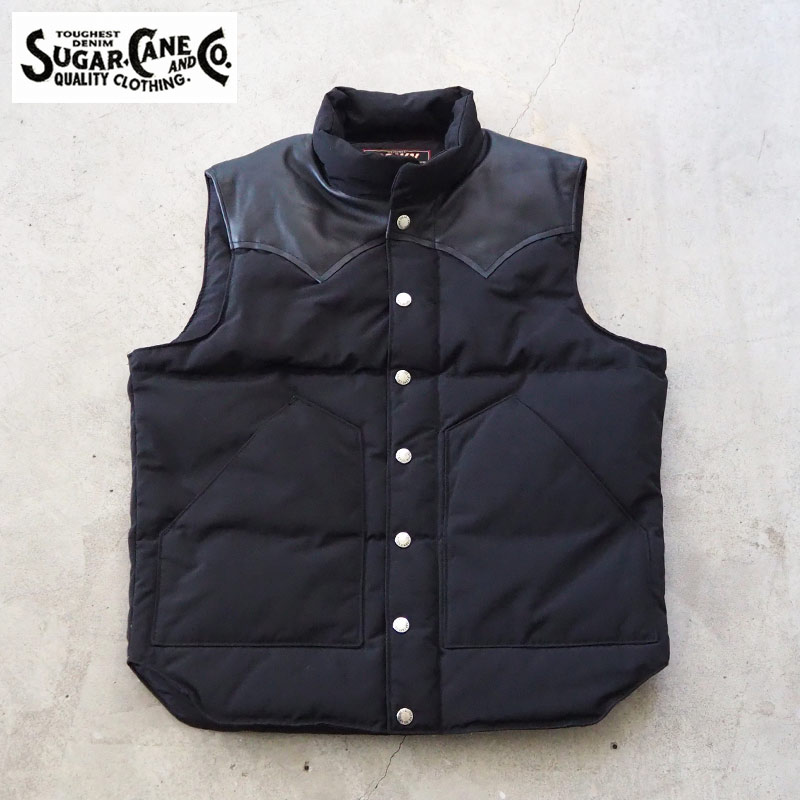 シュガーケーン ダウン ベスト SUGAR CANE LEATHER YOKE T/C DOWN VEST SC15222 メンズ ダウンベスト ジャケット ダウンジャケット レザーヨーク 本革 東洋エンタープライズ 東洋 アメカジ ワーク ミリタリー ブラック ベージュ 黒