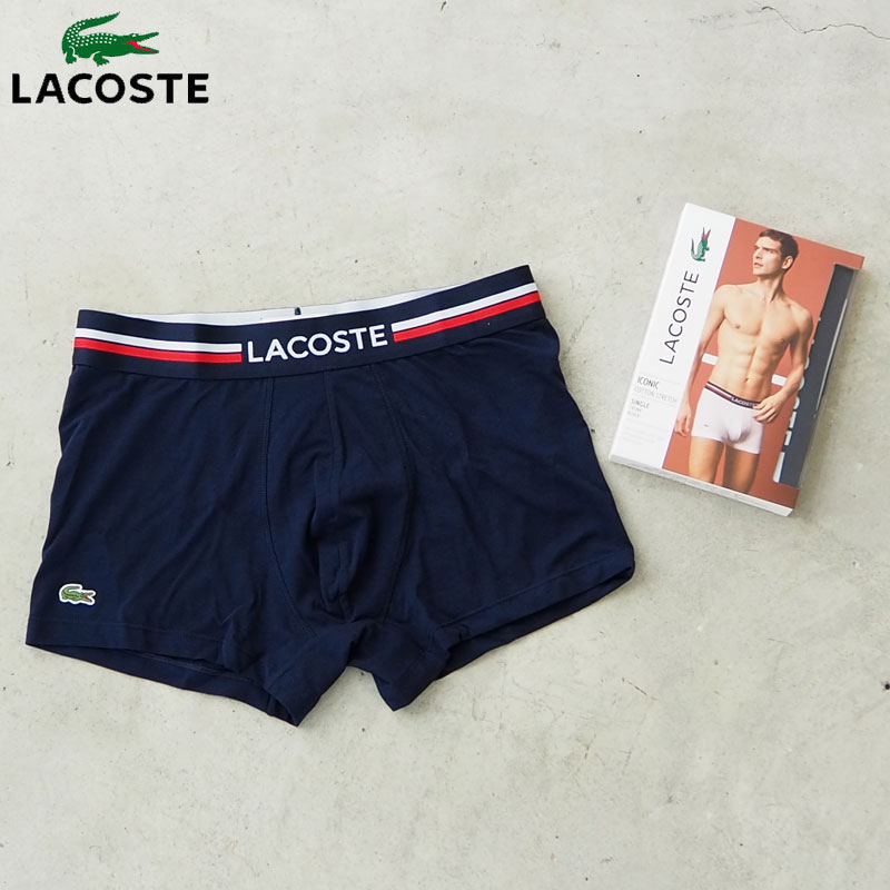 ラコステ パンツ メンズ LACOSTE ラコステ ボクサーパンツ 1P TRUNK BOXER 5H1758L AW20Z メンズ アンダーウェア 下着 パンツ 男性 紳士 トリコロール ワンポイント ギフト プレゼント 大人 ボクサー ボーダー ネイビー