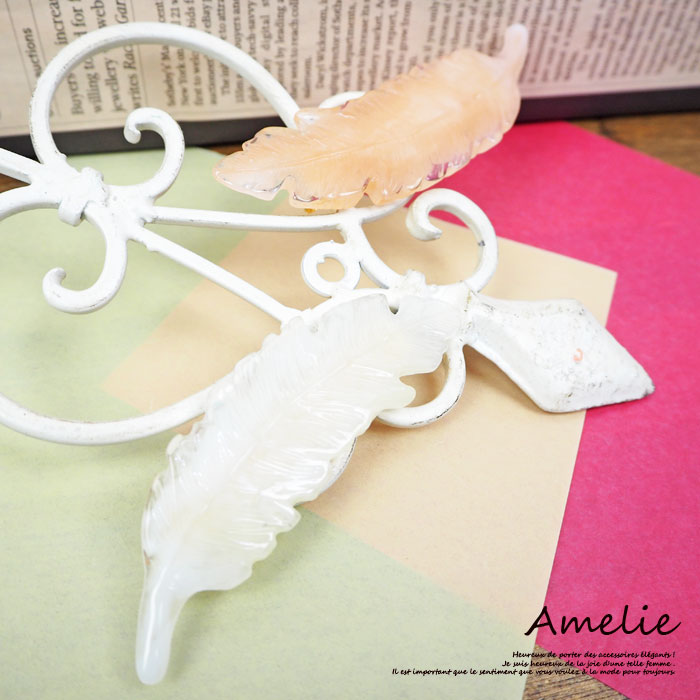 Amelie アメリー 羽のヘアクリップ AME-ACH007 バレッタ ヘアクリップ 金具 結婚式 ゴールド 羽 フェザー ヘアアクセサリー ヘアアクセ ナチュラル 大人 ピンク ホワイト