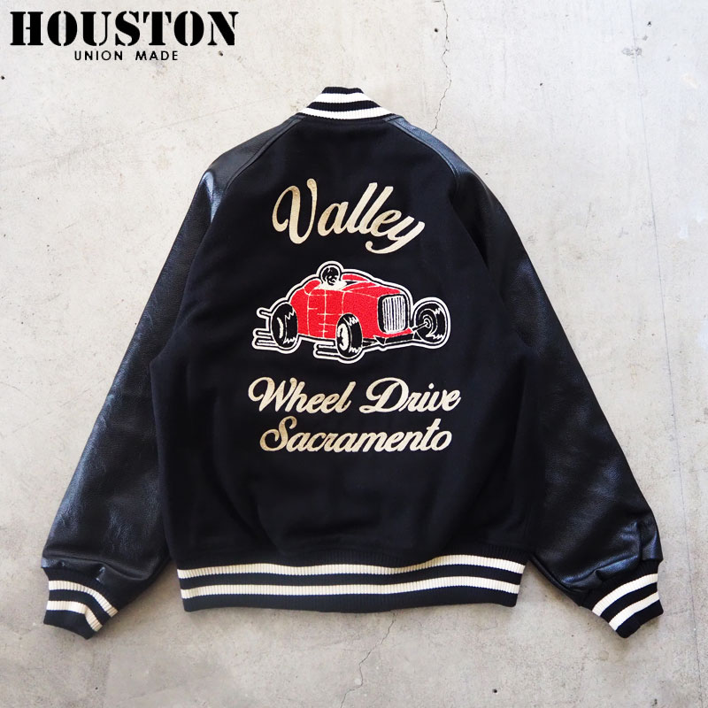 樂天商城 - ヒューストン スタジャン メンズ HOUSTON ジャケットMELTON AWARD JACKET VALLEY メルトン アワードジャケット 51517 ウールメルトン 刺繍 ワッペン スタジアムジャンパー MILITARY ミリタリー アメカジ ヴィンテージ 黒 ブラック