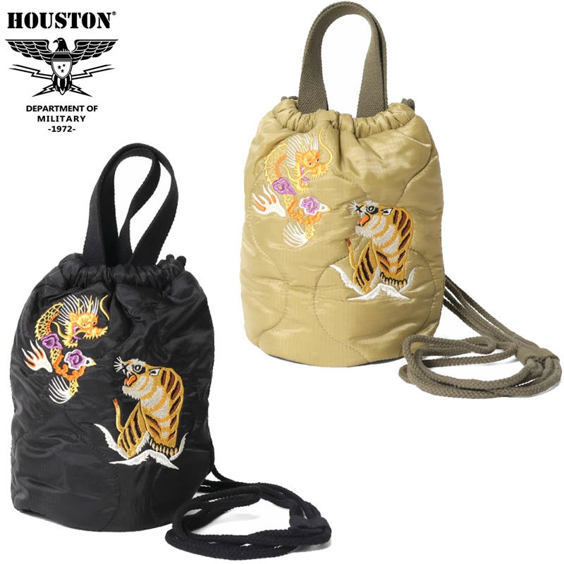 樂天商城 - ヒューストン バッグ HOUSTON キルティング エフェクトバッグ JAPAN 6845 刺繍 虎 龍 メンズ レディース 男女兼用 手提げ袋 ショルダーバッグ ロゴ 肩掛けバッグ 巾着 2WAY MILITARY ミリタリー ベトジャン