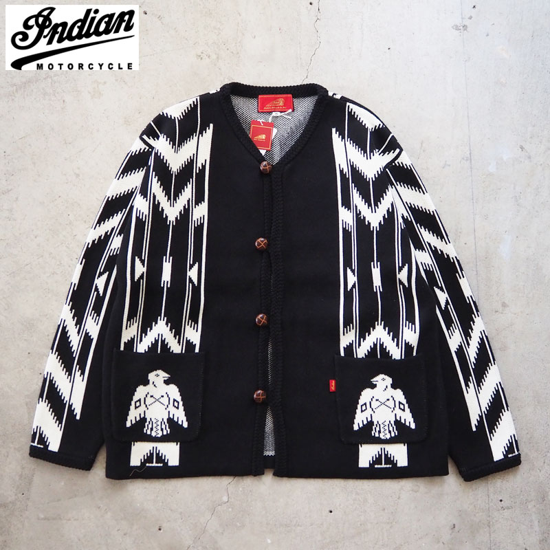 インディアン モトサイクル カーディガン Indian Motorcycle メンズ ダブル ジャガードカーディガン チ..
