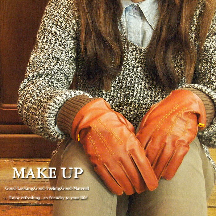 MAKE UP メイクアップ ニットリブレザーグローブ 3colors (LDI-14LDI-15LDI-16) AW12ZA 秋物 冬物 新着 手袋 グローブ レザーグローブ レザー プレゼント 贈り物 ギフト 防寒 レディース 女性 LADYS 羊革 スマホ対応 fs04gm 10P31Aug14