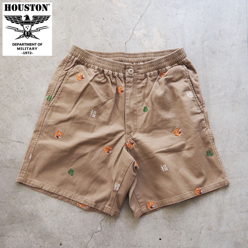 Rakuten - ヒューストン ショーツ HOUSTON メンズ ツイル ハーフパンツ 10036 ショートパンツ パンツ 短パン 刺繍 スーベニア スカ 福 虎 イージーパンツ イージー ウエストゴム アメカジ ミリタリー