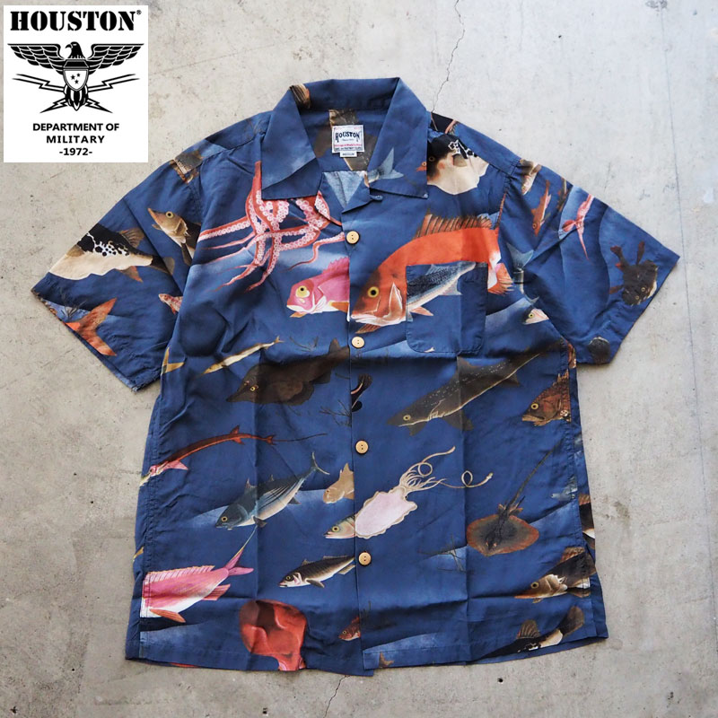 樂天商城 - ヒューストン アロハシャツ HOUSTON 伊藤若冲 魚尽くし 日本製 41170 メンズ シャツ 和柄 半袖 半袖シャツ シャツ 群魚図 魚 アロハ ALOHA SHIRT ハワイアンシャツ アメカジ メール便