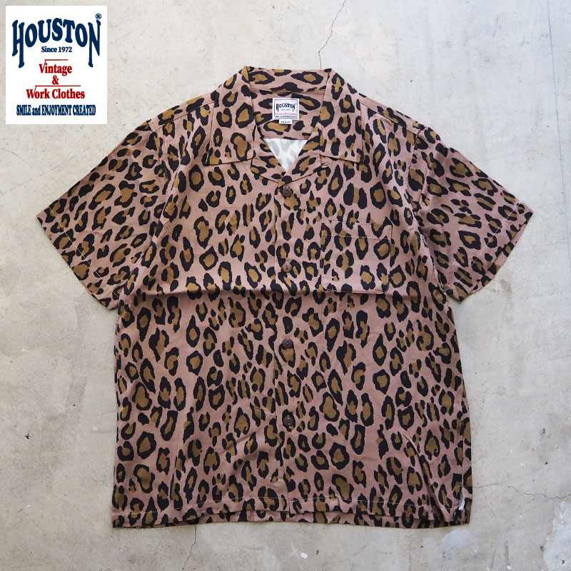 ヒューストン アロハシャツ HOUSTON ALOHA SHIRT LEOPARD 41103 メンズ レオパード ヒョウ柄 半袖 半袖シャツ シャツ アロハ ハワイアンシャツ アニマル柄 ヒョウ アメカジ メール便