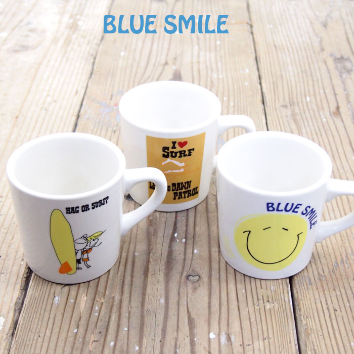 BLUE SMILE ブルースマイル マグカップ BS16-MG マグ ペア 大きい コップ 食器 カフェ コーヒー サーフ surf マリン インテリア プリント ホワイト スマイル 日本製 カジュアル 箱入り プレゼント ギフト