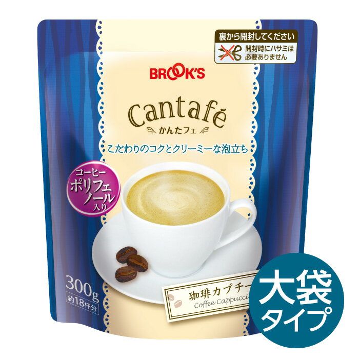 粉末飲料 ドリンク かんたフェ 珈琲カプチーノ 大袋 300g 希釈 混ぜるだけ 粉末 コーヒー コーヒーポリフェノール チャック付 ブルックス BROOK'S BROOKSのサムネイル