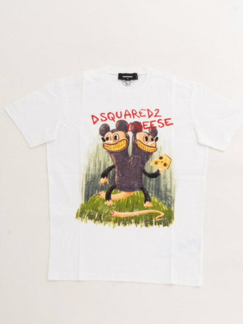 SALE！【送料無料】新着!メンズ 2022春夏『DSQUARED2(ディースクエアード)』クルーネック Tシャツ【ホワイト】遊び心のあるプリントデザイン！インパクト抜群のTシャツ！！★S74GD0948 S23009 col:100 / D2 Cheese C.Tee