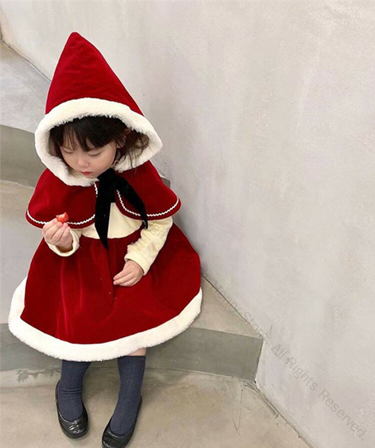 樂天商城 - 赤 ワンピース ベビー クリスマスドレス 赤ちゃん サンタ服 女の子 2点セット 子供 サンタ サンタクロース キッズ フード付き 裏起毛 ニット コスプレ衣装 仮装 か 子供服 コスチューム
