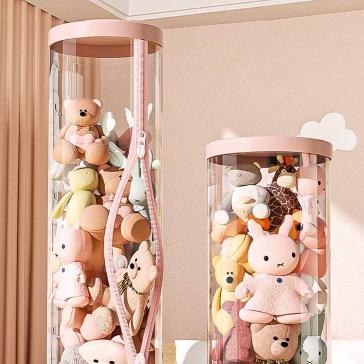 ぬいぐるみ収納ケース ジッパー付き ぬいぐるみ収納 円柱形 ケース 透明 ぬいぐる...