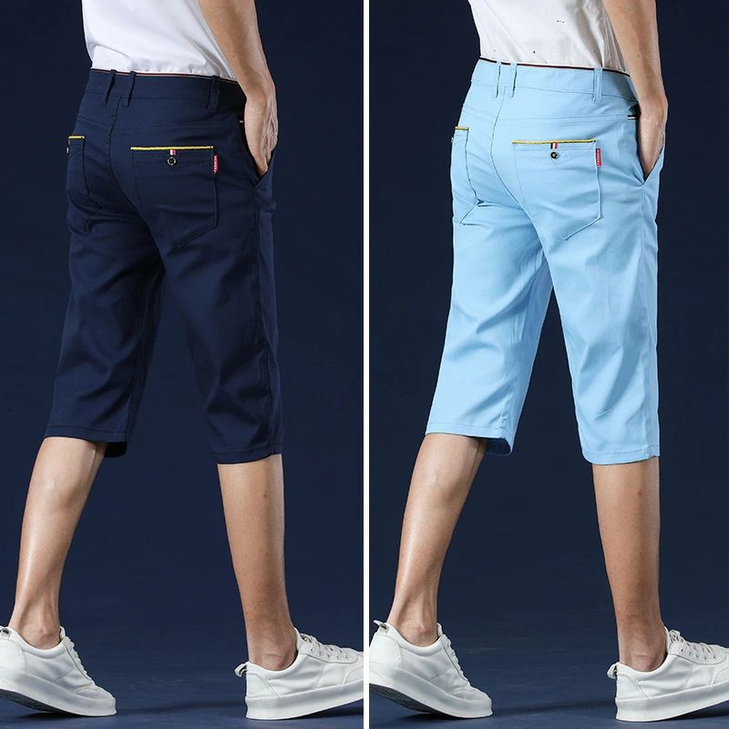 ゴルフウェア メンズ 夏 ストレッチパンツ ハーフパンツ 七分丈 膝下 ゴルフパンツ 半ズボン 無地 白 赤 紺 おしゃれ 春 秋 メンズファ