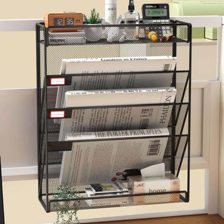 4段 5段 6段 卓上収納ラック 壁掛け ファイルラック 書類トレー メッシュメタル レタートレイ 多機能 掛けフック付き 新聞/雑誌/A4ファ 3