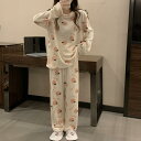 もこもこ パジャマ ルームウェア レディース 厚手 ゆったり 即納 果物柄 可愛い 冬 部屋着 長ズボン 長袖 プルオーバー 上下セット ふわふわ 柔らか 暖か